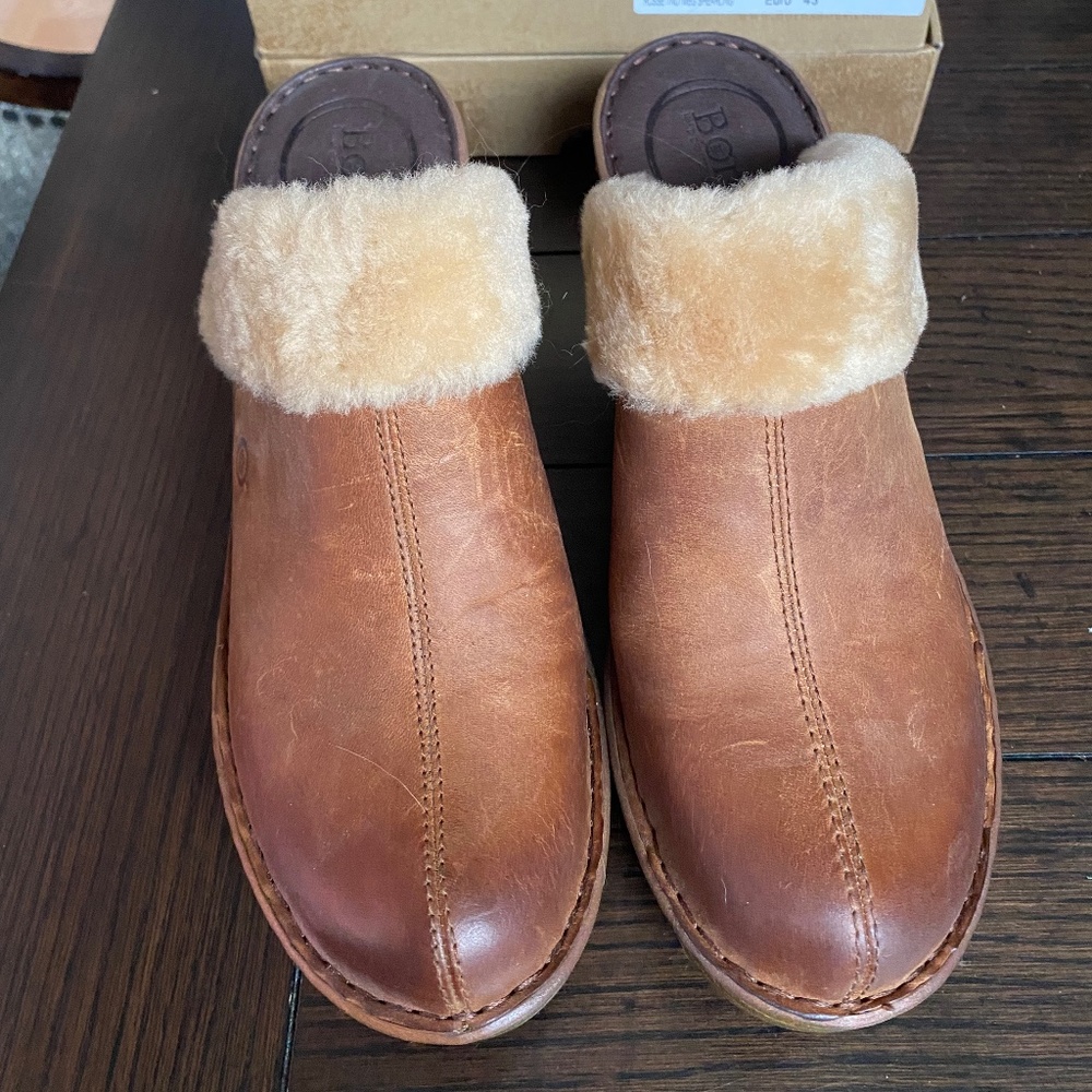 Born Fur Trim Slip On Chunky Clog Mule